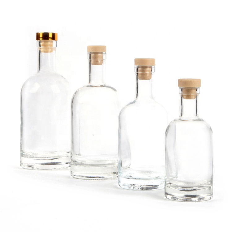 Round 750ml vodka spirit bottle with rum cork Gin liquor glass bottle