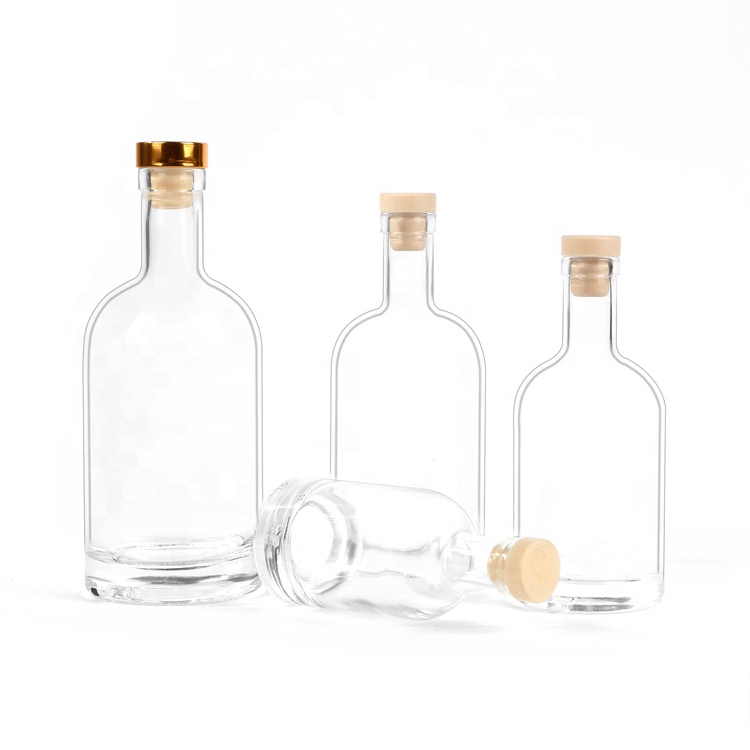 Round 750ml vodka spirit bottle with rum cork Gin liquor glass bottle