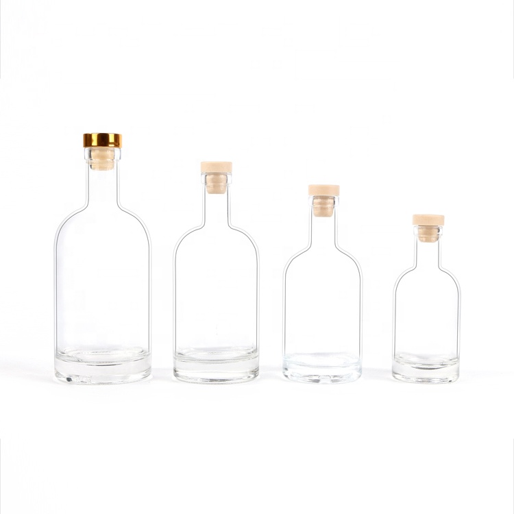 Round 750ml vodka spirit bottle with rum cork Gin liquor glass bottle