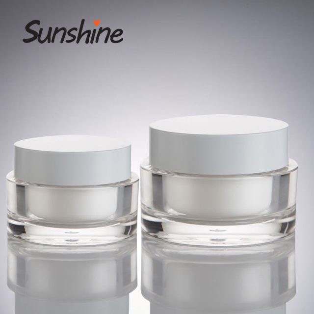 Round Acrylic Cosmetic Jar Plastic Face Cream Jar 50g Skin Care Cream White Clear Acrylic Recyclable SUNSHINE CN;ZHE SXM136