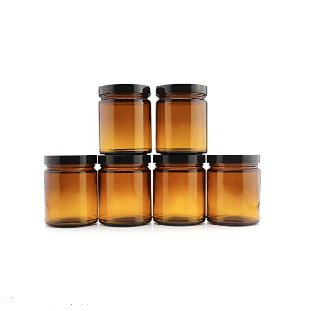 Round Amber Glass Jar 300ml Straight Sided With Black Lid for Cosmetics Lotions Body Scrubs Balms