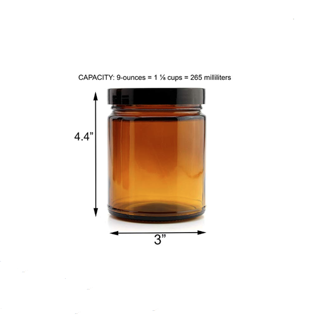 Round Amber Glass Jar 300ml Straight Sided With Black Lid for Cosmetics Lotions Body Scrubs Balms