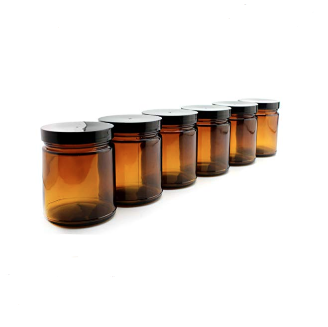 Round Amber Glass Jar 300ml Straight Sided With Black Lid for Cosmetics Lotions Body Scrubs Balms