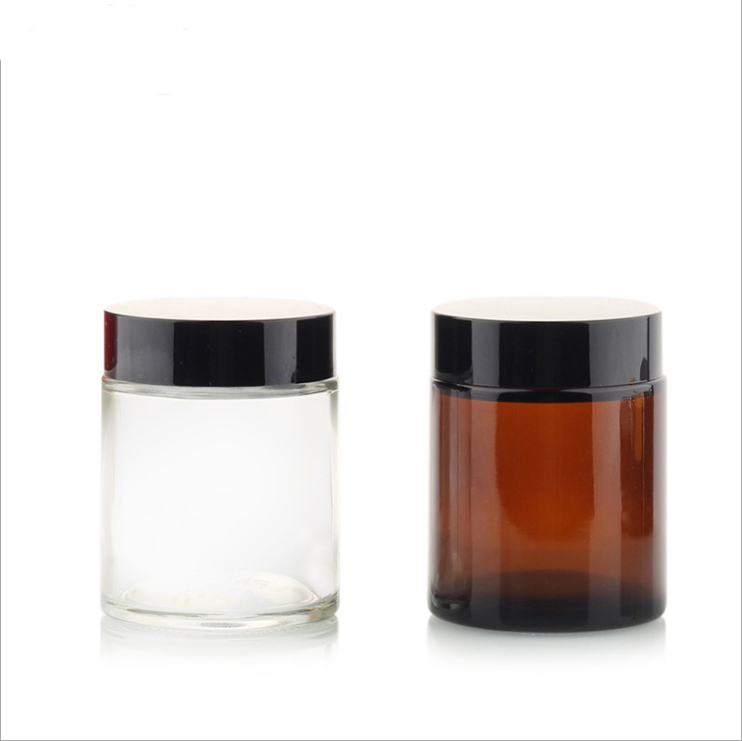 Round Amber Glass Jar 300ml Straight Sided With Black Lid for Cosmetics Lotions Body Scrubs Balms