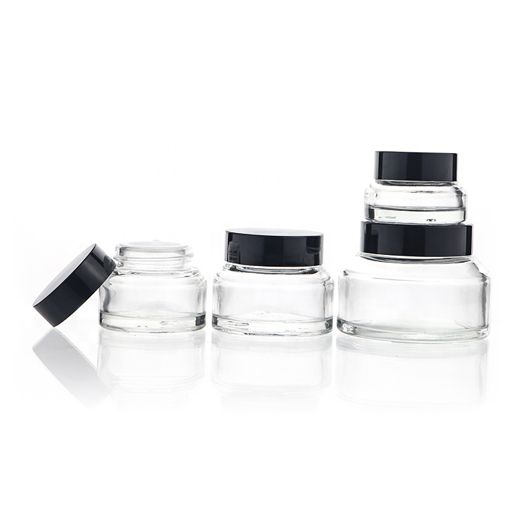 Round Amber Glass Skin Care Cosmetic Container Empty Jar For Cream With Inner Liners And Black Lids