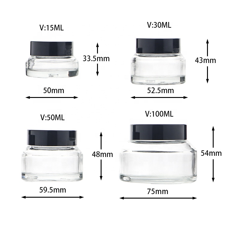Round Amber Glass Skin Care Cosmetic Container Empty Jar For Cream With Inner Liners And Black Lids