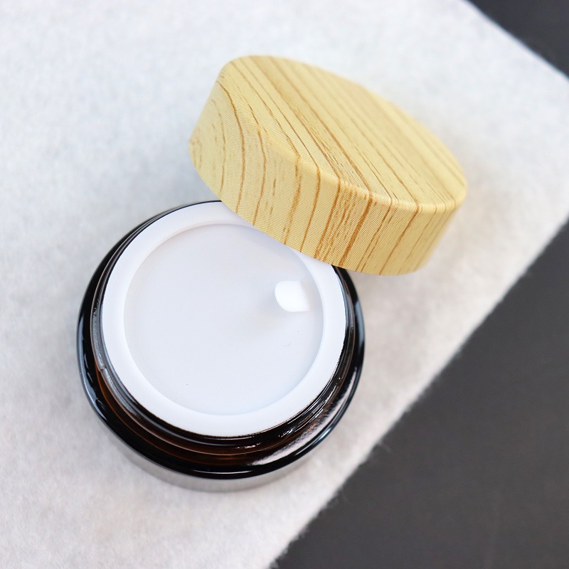 Round Amber Makeup Sample Containers Cosmetic Glass Face Cream Jars with Leak-Proof Gasket
