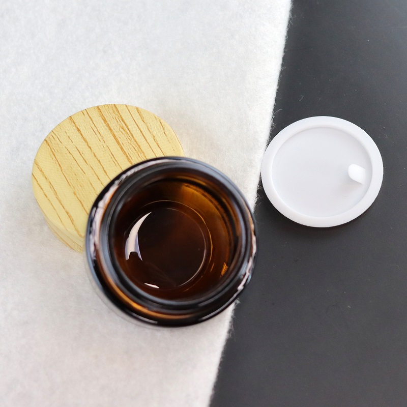 Round Amber Makeup Sample Containers Cosmetic Glass Face Cream Jars with Leak-Proof Gasket