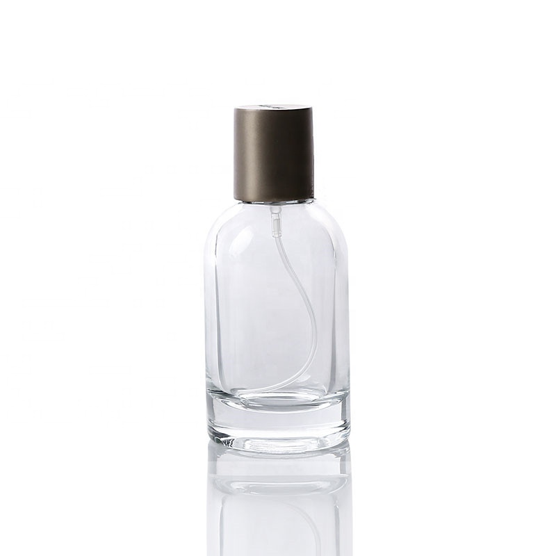 Round Bottles 50ml empty glass  perfume bottles spray with silver  metal lid
