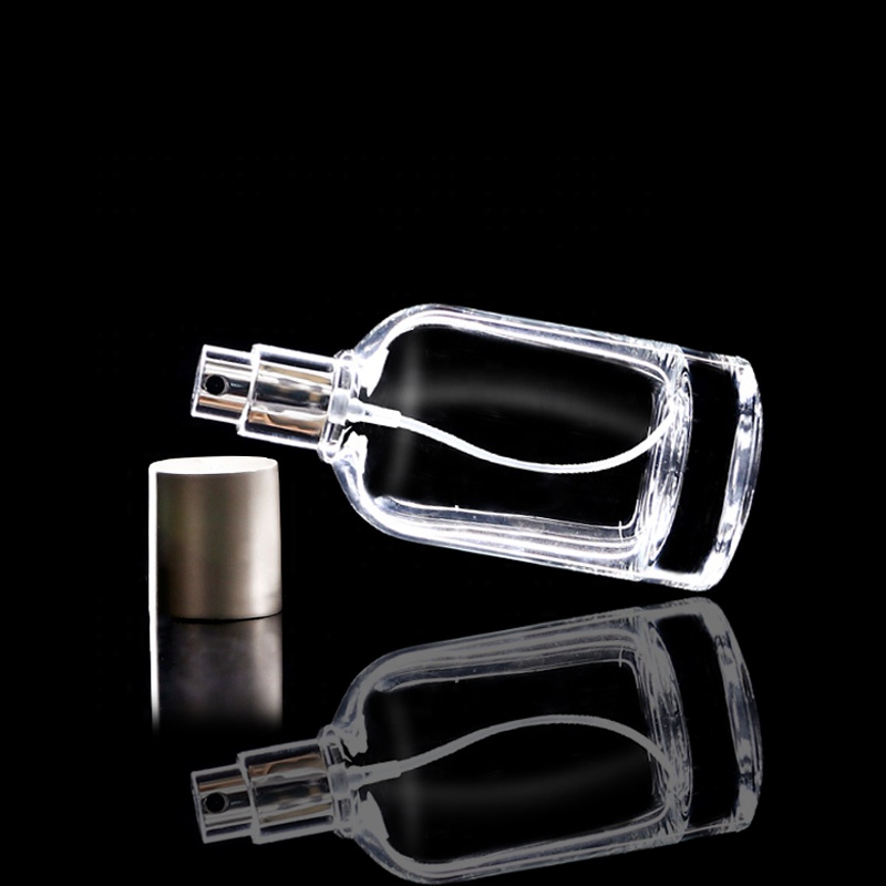 Round Bottles 50ml empty glass perfume bottles spray with silver metal lid
