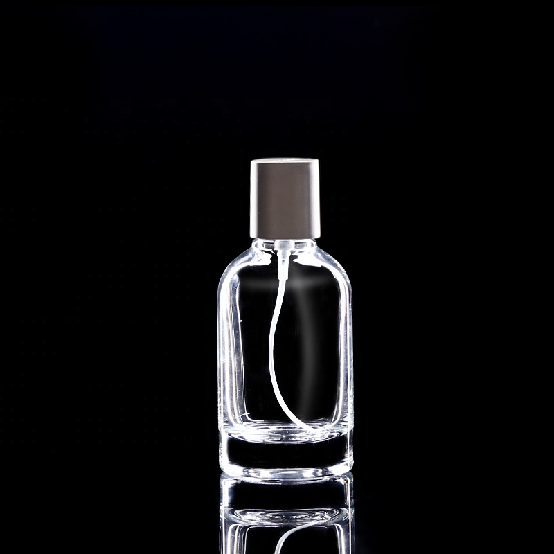 Round Bottles 50ml empty glass perfume bottles spray with silver metal lid
