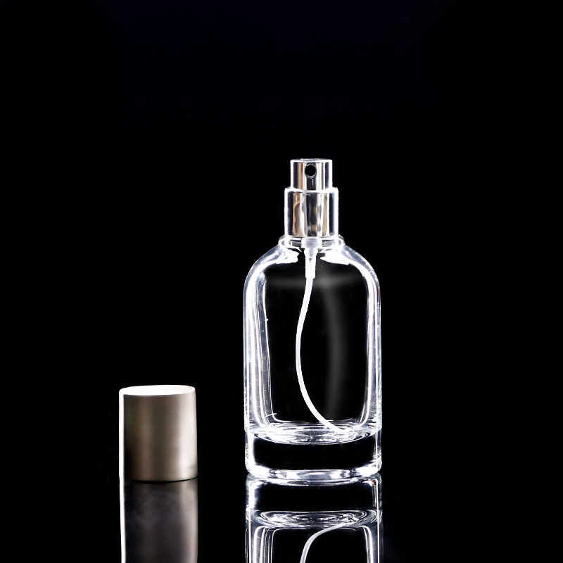 Round Bottles 50ml empty glass perfume bottles spray with silver metal lid