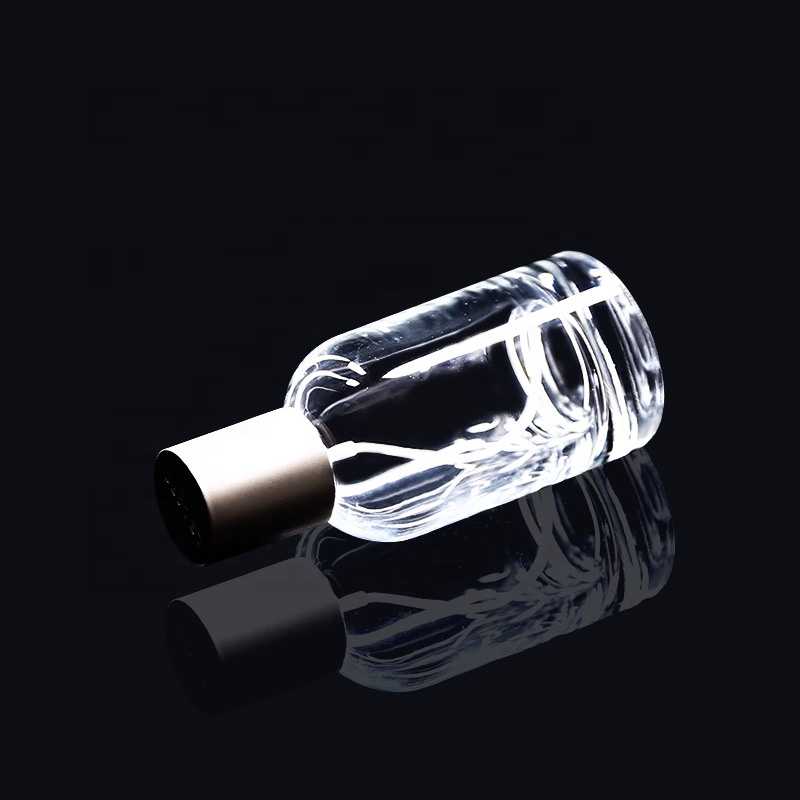 Round Bottles 50ml empty glass perfume bottles spray with silver metal lid