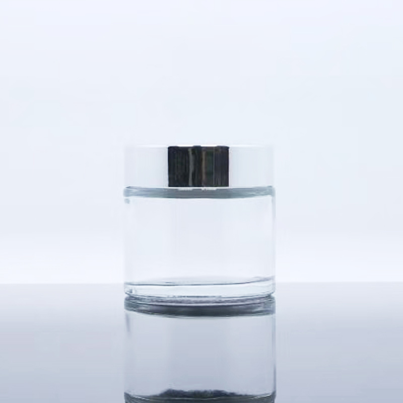 Round Clear Glass Cosmetic Packaging Face Skin Care Eye Cream Jar with Black Lid and Sealing Disc with custom colors