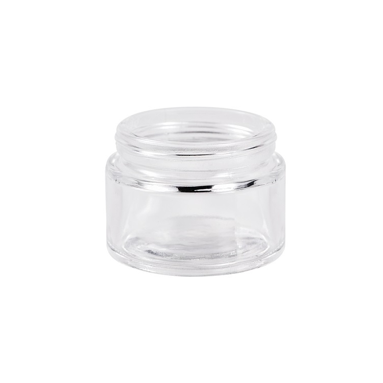 Round Clear Glass Cosmetic Packaging Face Skin Care Eye Cream Jar with Black Lid and Sealing Disc