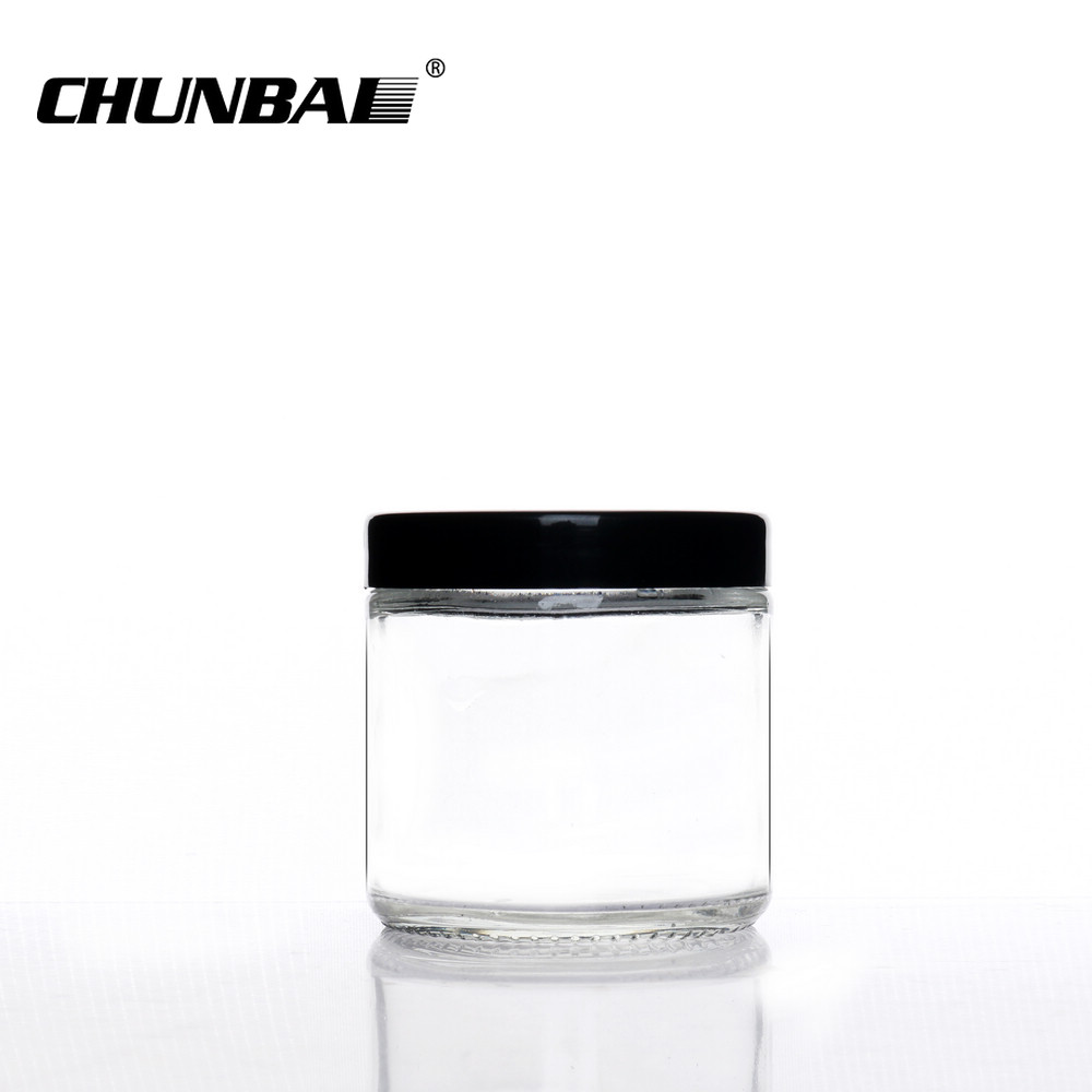 Round Clear Glass Cosmetic Packaging Face Skin Care Eye Cream Jar with Black Lid