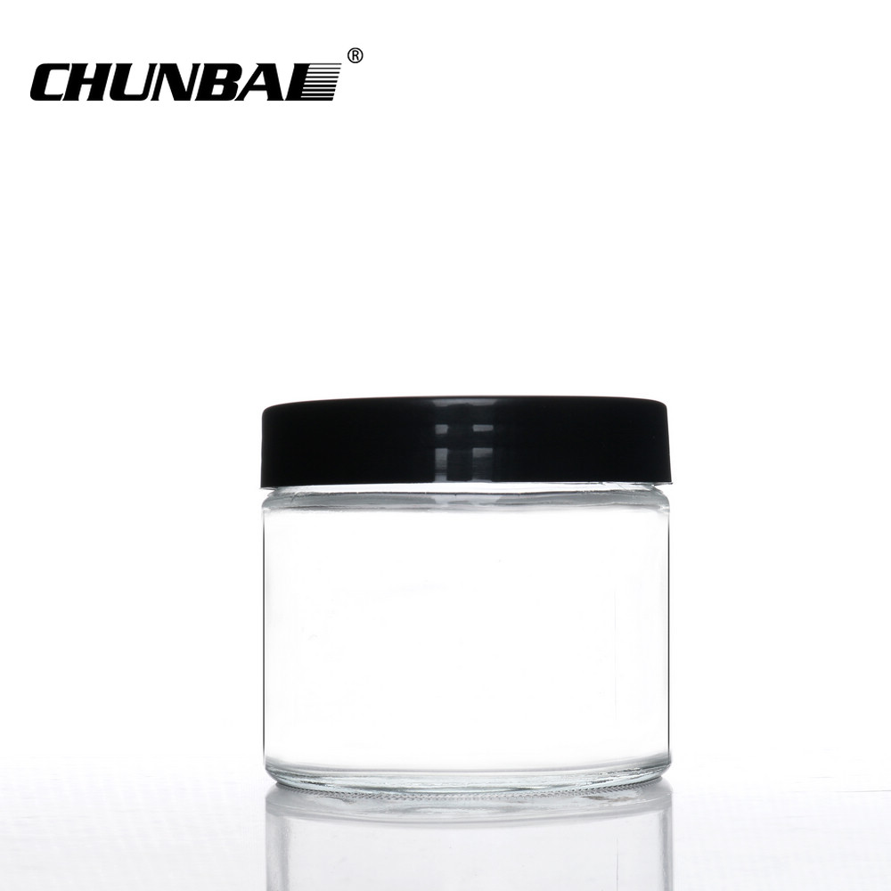 Round Clear Glass Cosmetic Packaging Face Skin Care Eye Cream Jar with Black Lid