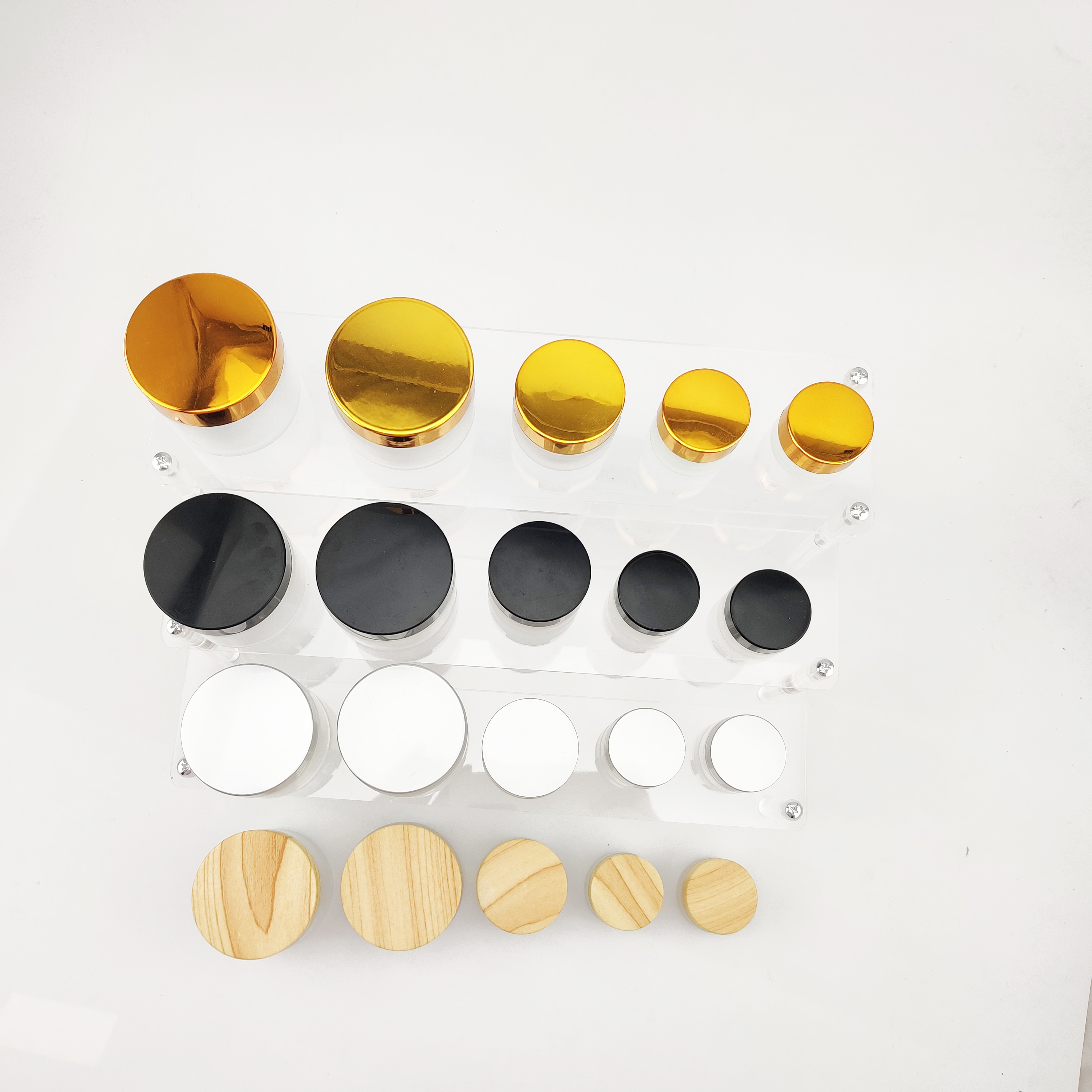 Round Cosmetic Cream Jar 5g 10g 15g 20g 30g 50g 60g 100g Empty Frosted Glass Cream Jar with Gold Cap