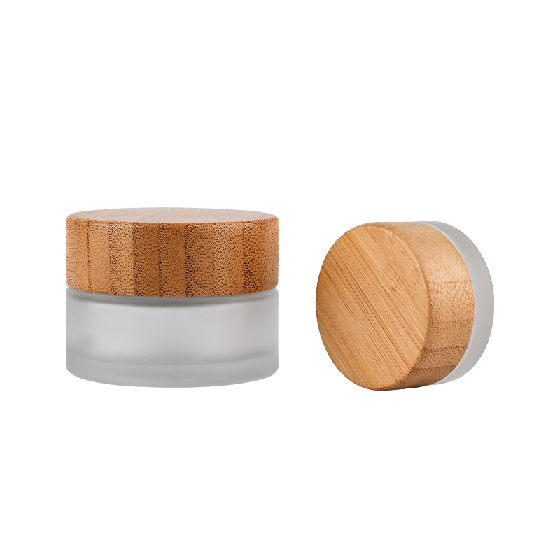 Round Cosmetic Jars Container Storage Pot 5g 15g 30g 50g 100g Clear Frosted Glass Bottles with Natural Bamboo Lid