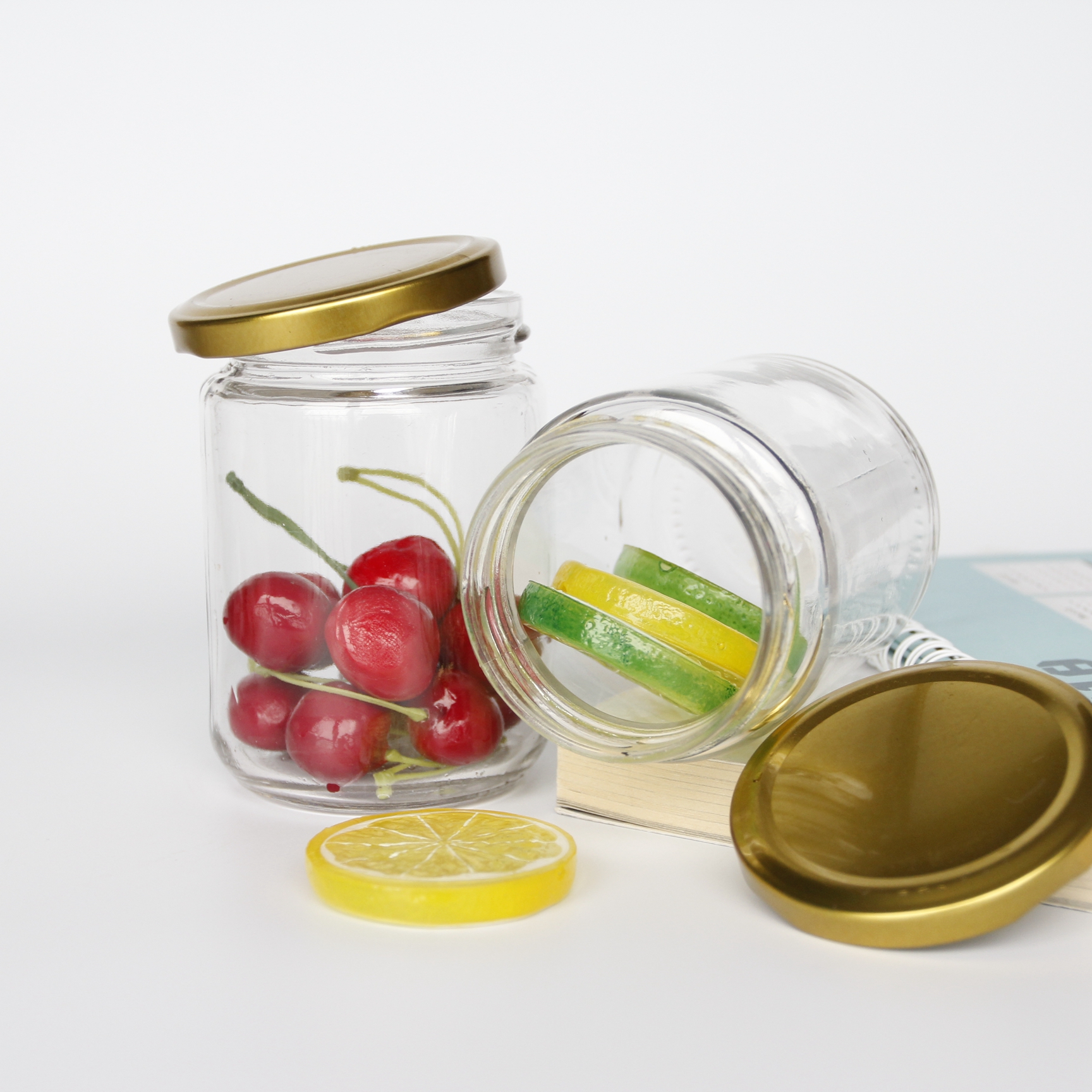 Round Cylinder Glass Spice Canned Fruit marmelade glass Jars With Lid For Food Jams Fruit Jams Storage
