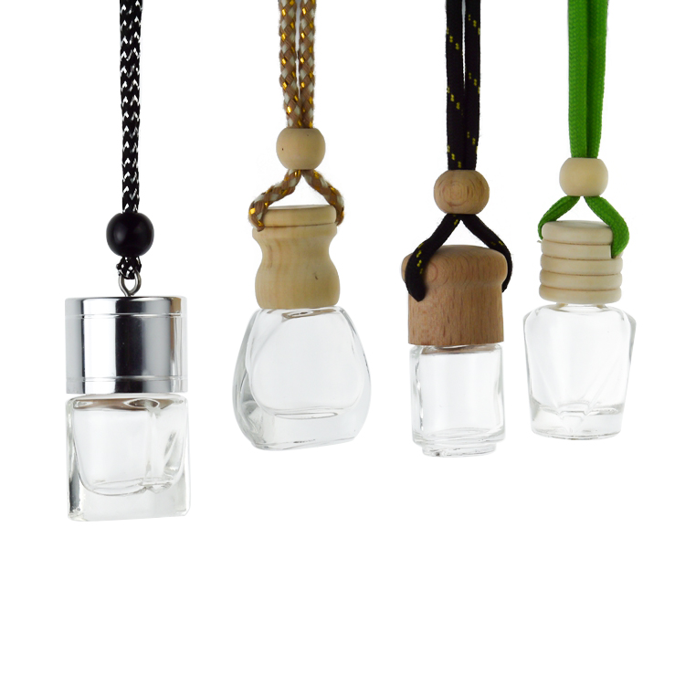 Round Empty 10ml Car Hanging Perfume Bottles Frosted Refill Diffuse Fragrance Bottle With Bamboo Cap