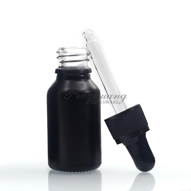 Round Essential Oil Glass Dropper Bottle Frosted Matte Black Personal Care with Dropper Glass Bottle Custom Manufacture 100pcs