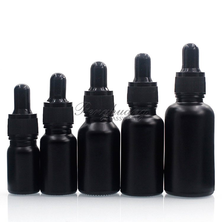 Round Essential Oil Glass Dropper Bottle Frosted Matte Black Personal Care with Dropper Glass Bottle Custom Manufacture 100pcs