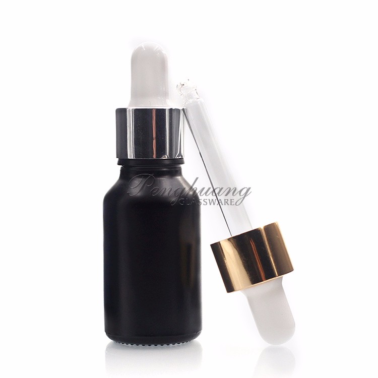 Round Essential Oil Glass Dropper Bottle Frosted Matte Black Personal Care with Dropper Glass Bottle Custom Manufacture 100pcs