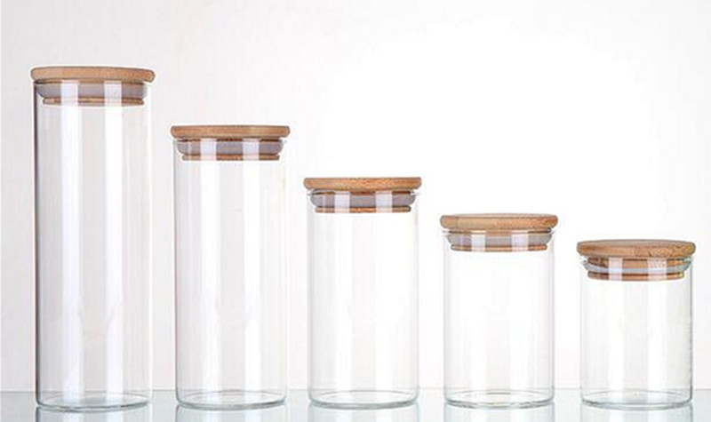 Round Food Storage Container Glass Jar With Stainless Lock Transparent Elegant Glass Food Storage Jars With Bamboo Lid