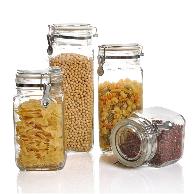 Round Glass Canister with Lid Storage Container with Clip 34oz Glass Food Storage Jar