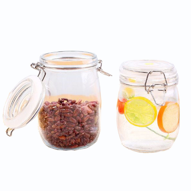 Round Glass Canister with Lid Storage Container with Clip 34oz Glass Food Storage Jar