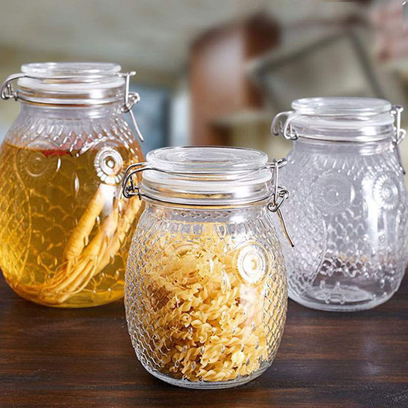 Round Glass Canister with Lid Storage Container with Clip 34oz Glass Food Storage Jar