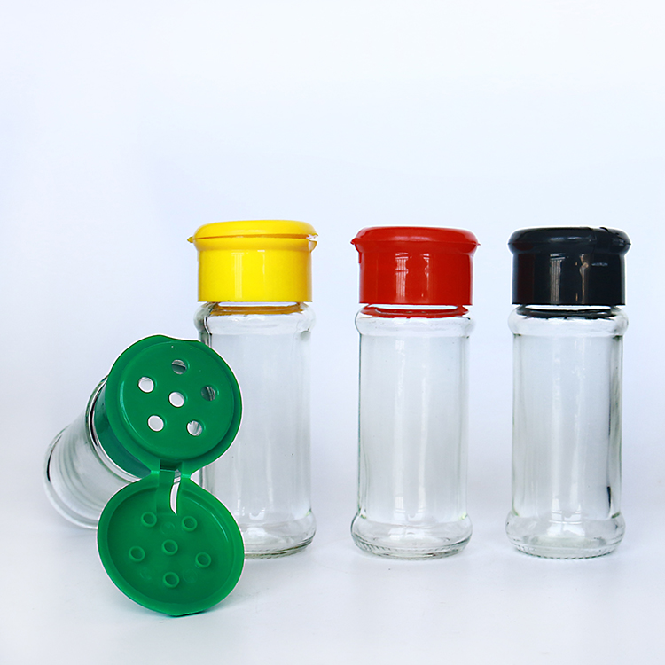 Round Glass Jar Spice Herbs Powder Seasoning Shaker with Flap Top