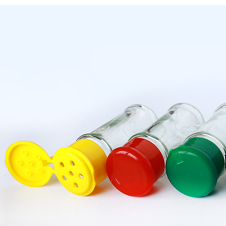 Round Glass Jar Spice Herbs Powder Seasoning Shaker with Flap Top