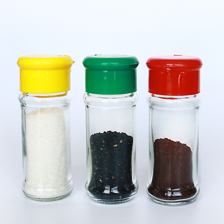 Round Glass Jar Spice Herbs Powder Seasoning Shaker with Flap Top
