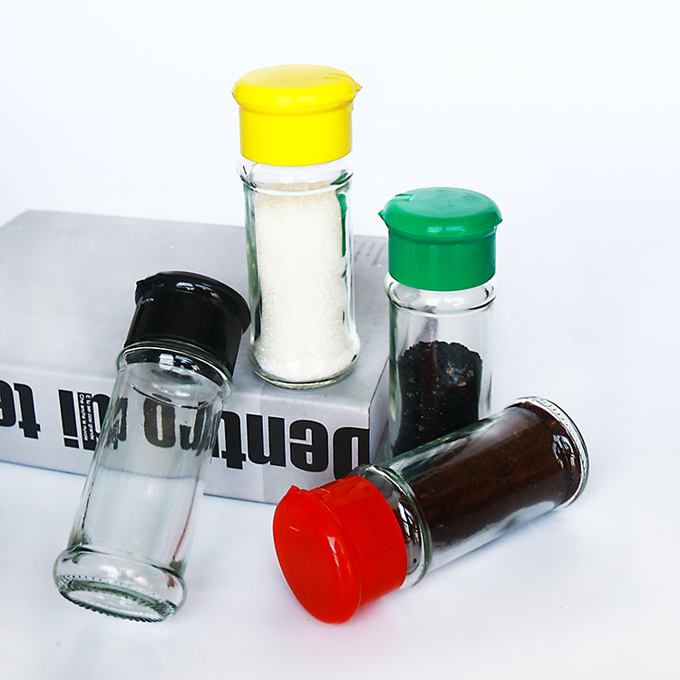 Round Glass Jar Spice Herbs Powder Seasoning Shaker with Flap Top