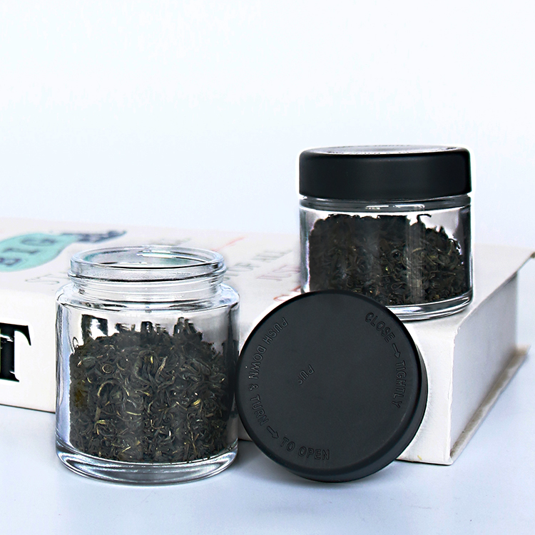 Round Glass Jar with Plastic Cap for Tea