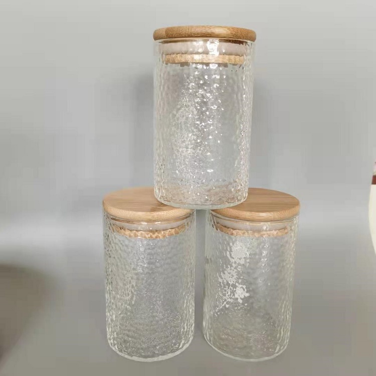 Round Glass Jars with Bamboo Lid for Food Storage