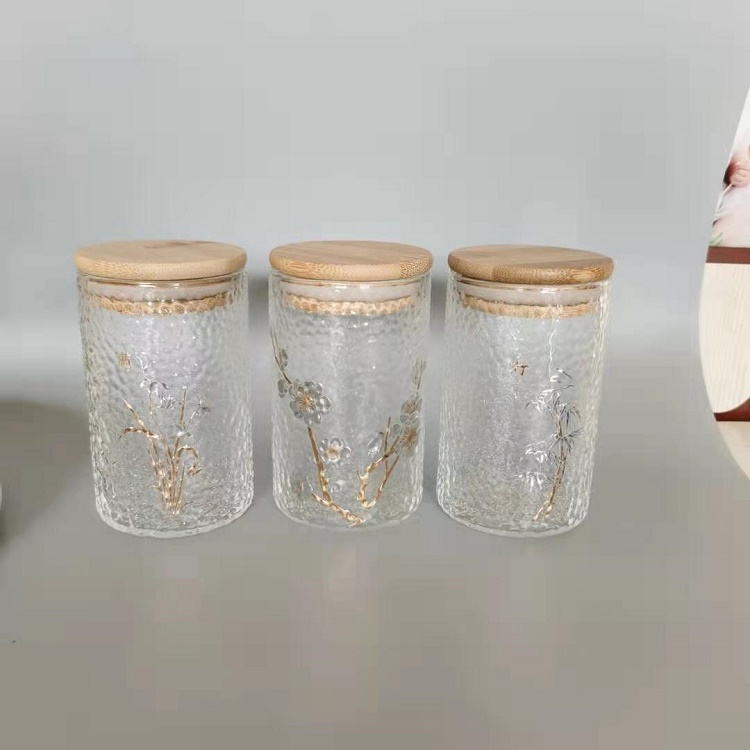 Round Glass Jars with Bamboo Lid for Food Storage