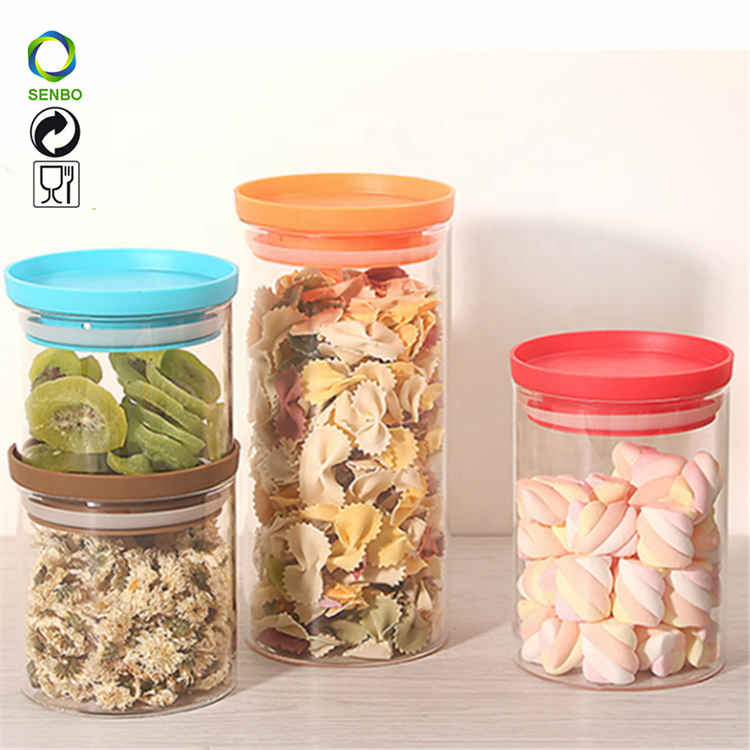 Round High Borosilicate Glass Nuts Storage Canister Jar Set with Plastic Lid