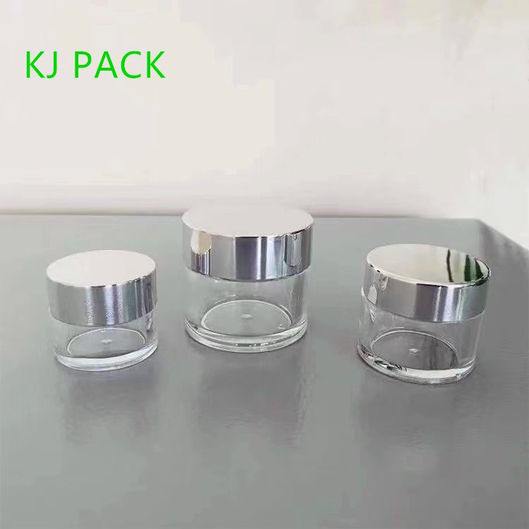 Round Plastic Cosmetic Jars Cream Jar PETG Containers Jars With gold silver white Cap 5g 10g 15g 20g 30g 50g 100g 200g 250g