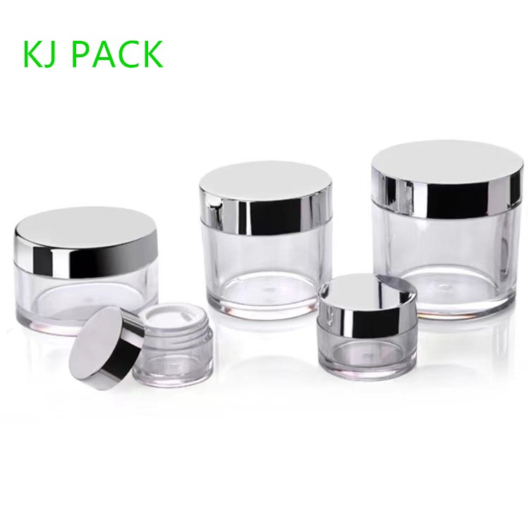Round Plastic Cosmetic Jars Cream Jar PETG Containers Jars With gold silver white Cap 5g 10g 15g 20g 30g 50g 100g 200g 250g