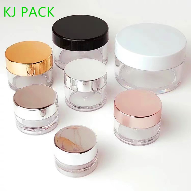 Round Plastic Cosmetic Jars Cream Jar PETG Containers Jars With gold silver white Cap 5g 10g 15g 20g 30g 50g 100g 200g 250g