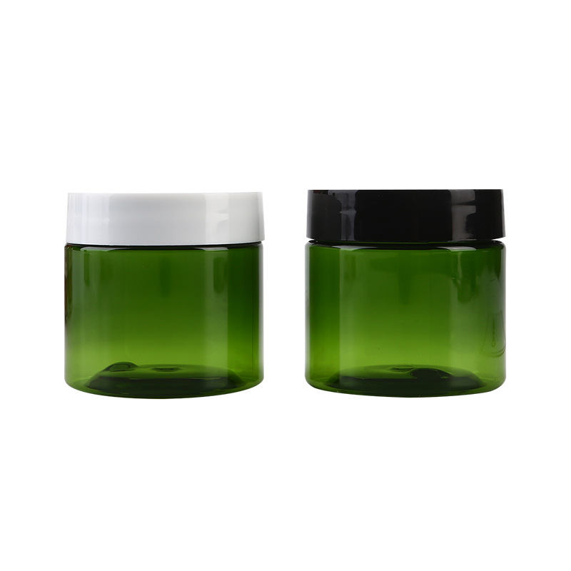 Round Plastic skin Cream containers 50ml Clear Green PET Cosmetic Jar with white black sealing Lid