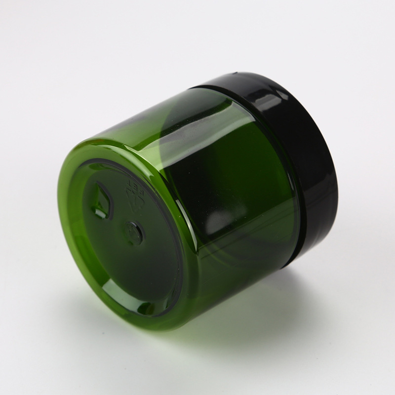 Round Plastic skin Cream containers 50ml Clear Green PET Cosmetic Jar with white black sealing Lid
