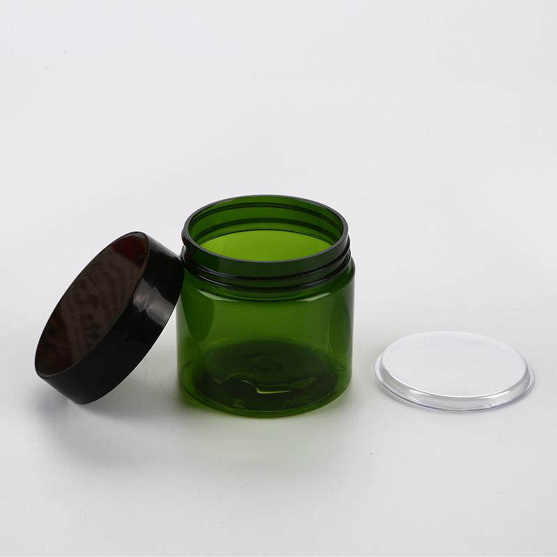 Round Plastic skin Cream containers 50ml Clear Green PET Cosmetic Jar with white black sealing Lid