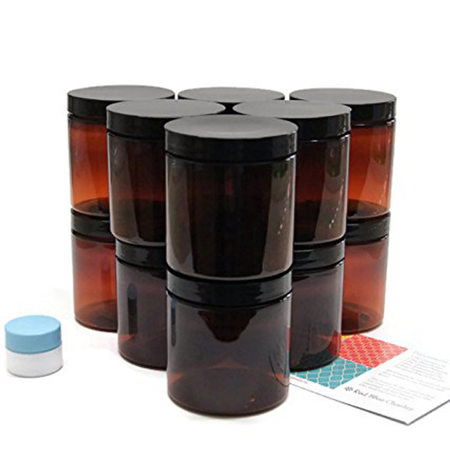Round Refillable Container Amber Color Cosmetic Dispenser Jar with Smooth Black Lid