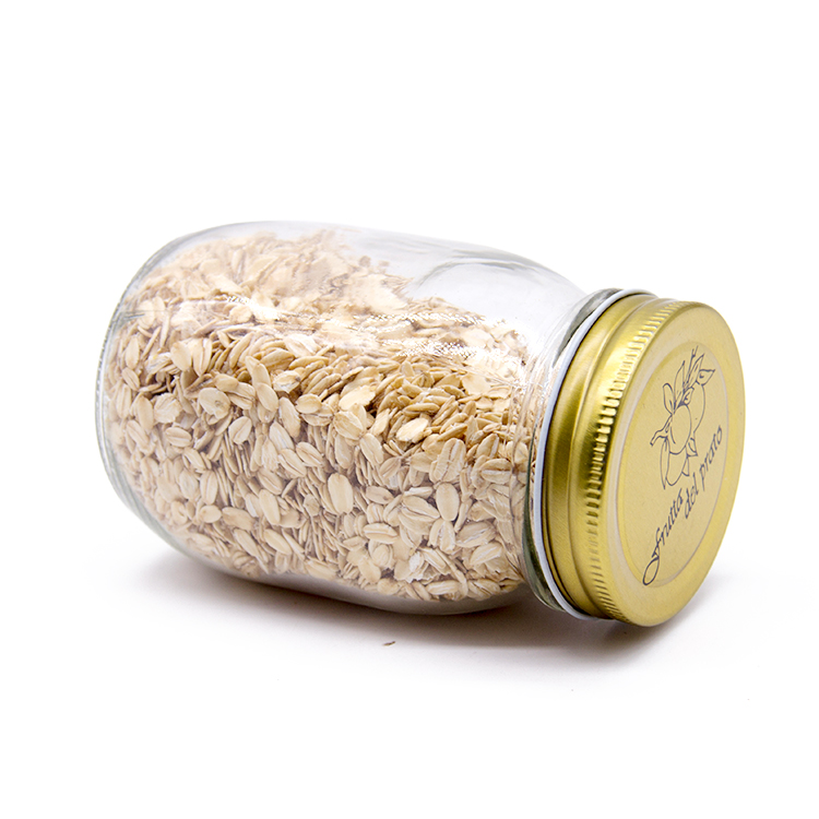 Round Shape Clear Carved Storage Glass Mason Jar With Gold Color Screw Lid