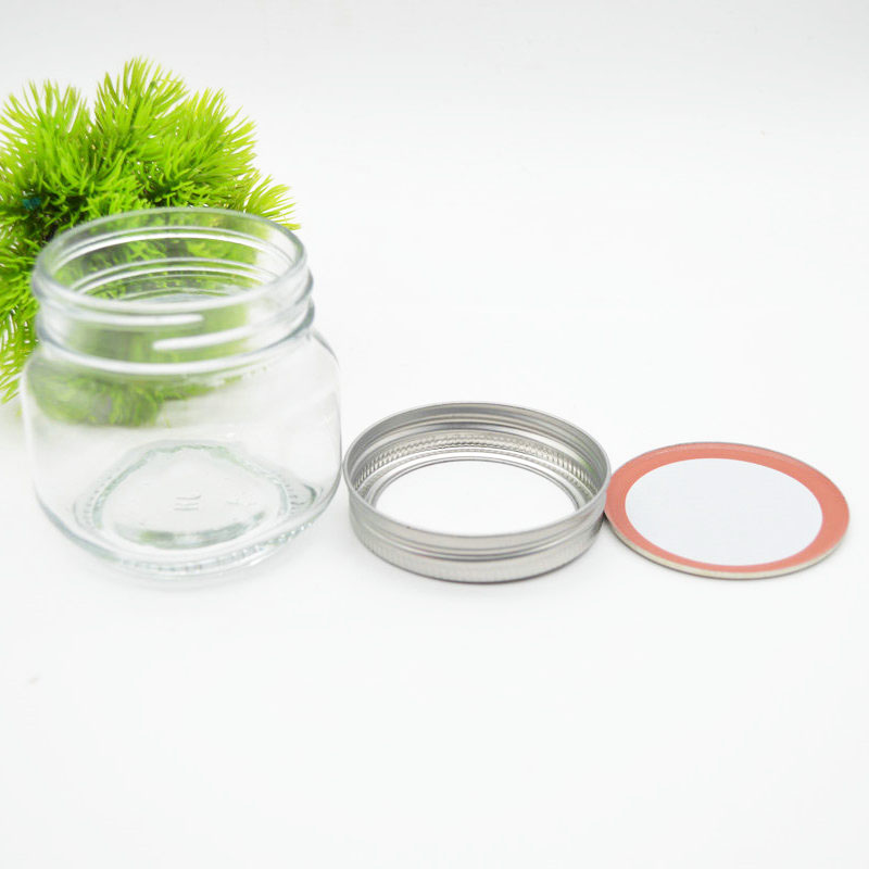 Round Shape Clear Storage Glass Mason Jar with Silver Color Screw Lid