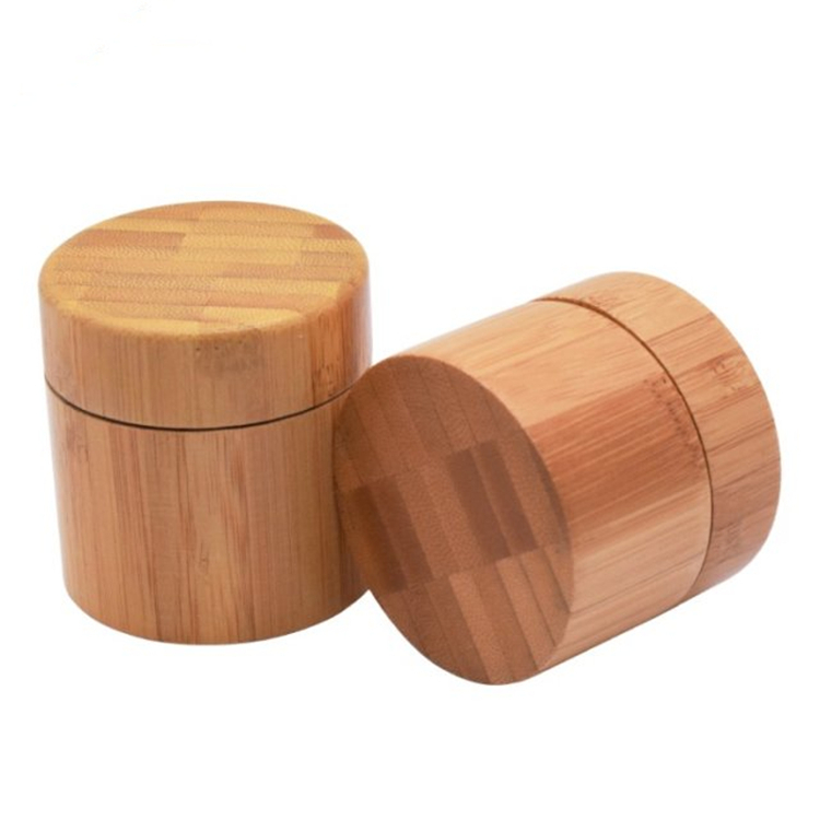 Round Shape Cosmetic Containers Cream  2oz glass jars  bamboo  coated with wood lid smell proof hemp storage